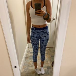 3/4 Length Blue and White Nike Pro Leggings